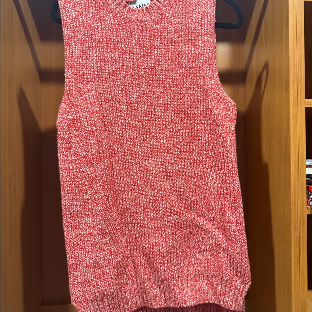 Ganni Red and White Knit Sweater Vest